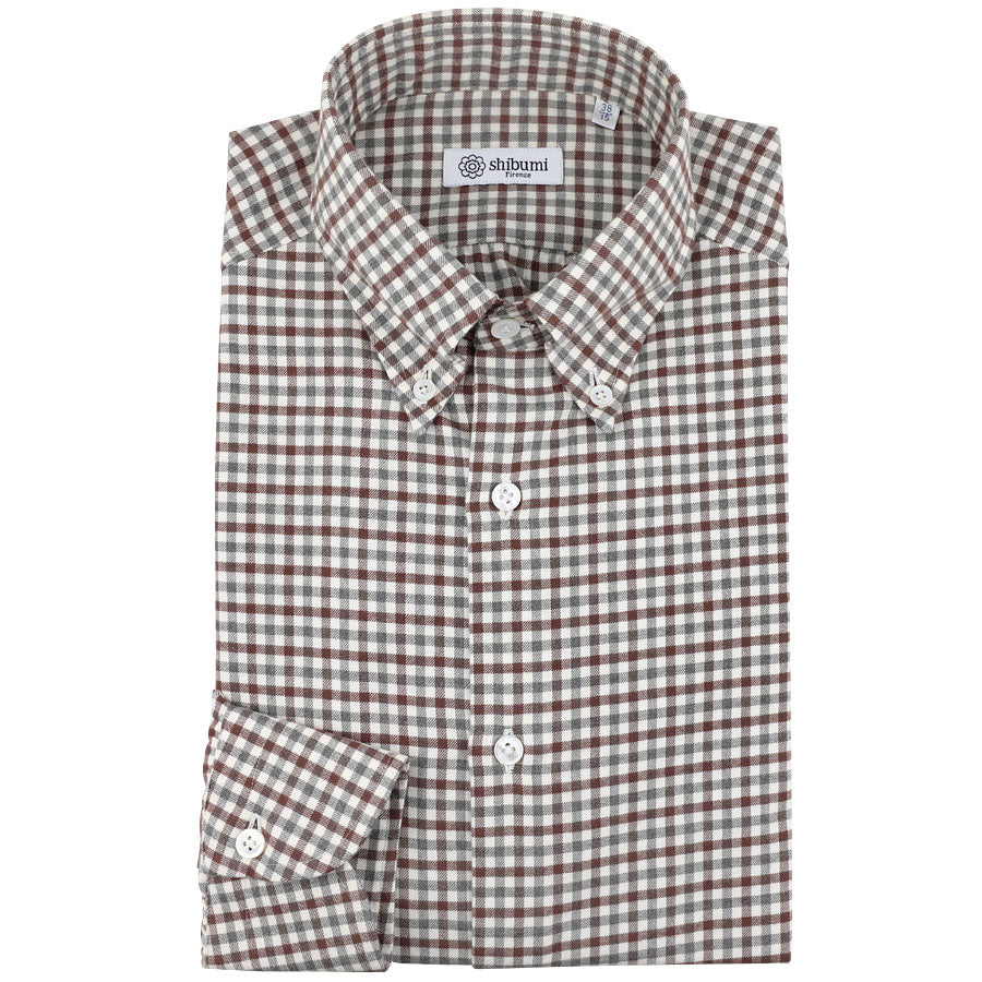 Flannel Button Down Shirt - Burgundy / Grey - Gingham
