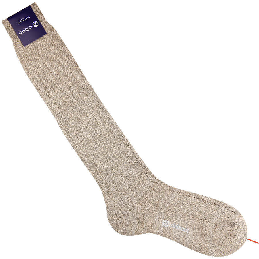 Knee Socks - Ribbed - Oatmeal - Pure Linen