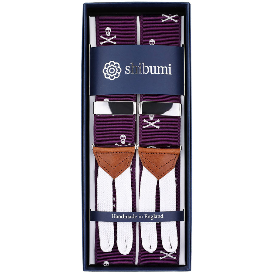 Skull Barathea Braces - Purple