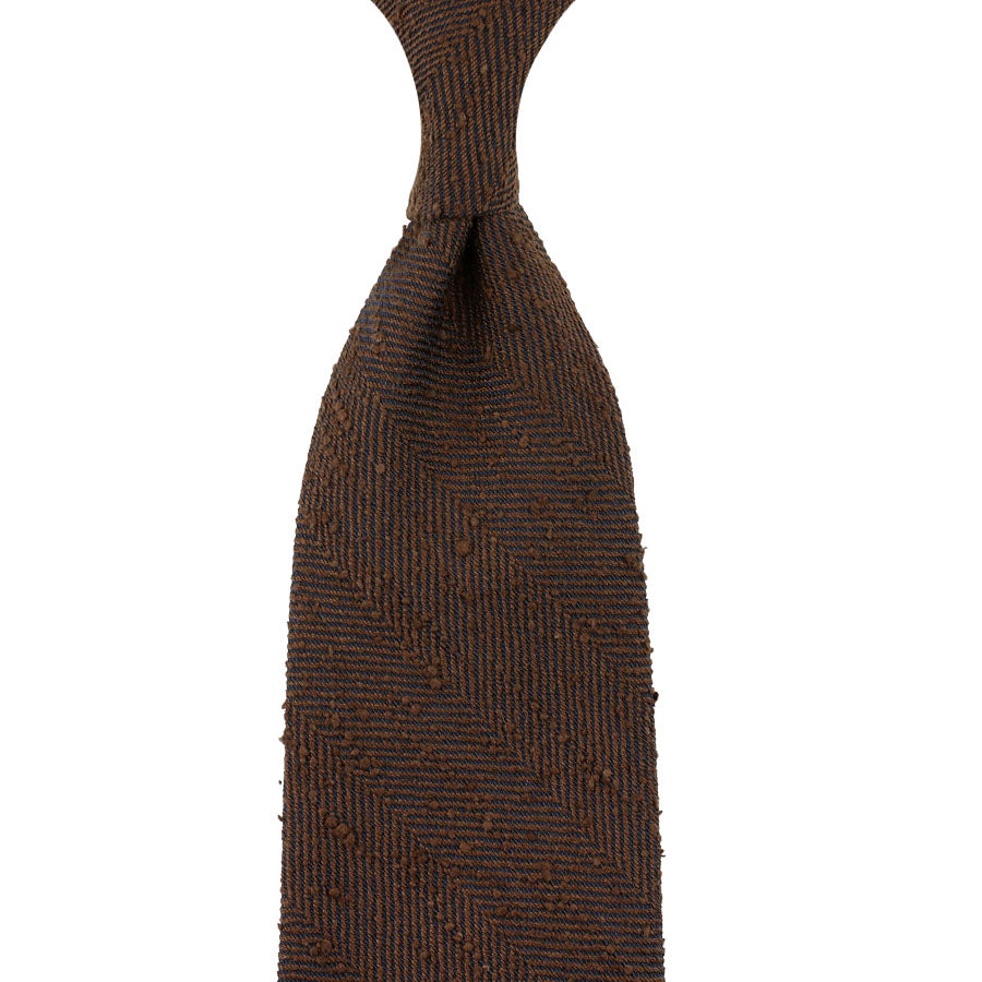 Big Herringbone Shantung Silk Tie - Brown