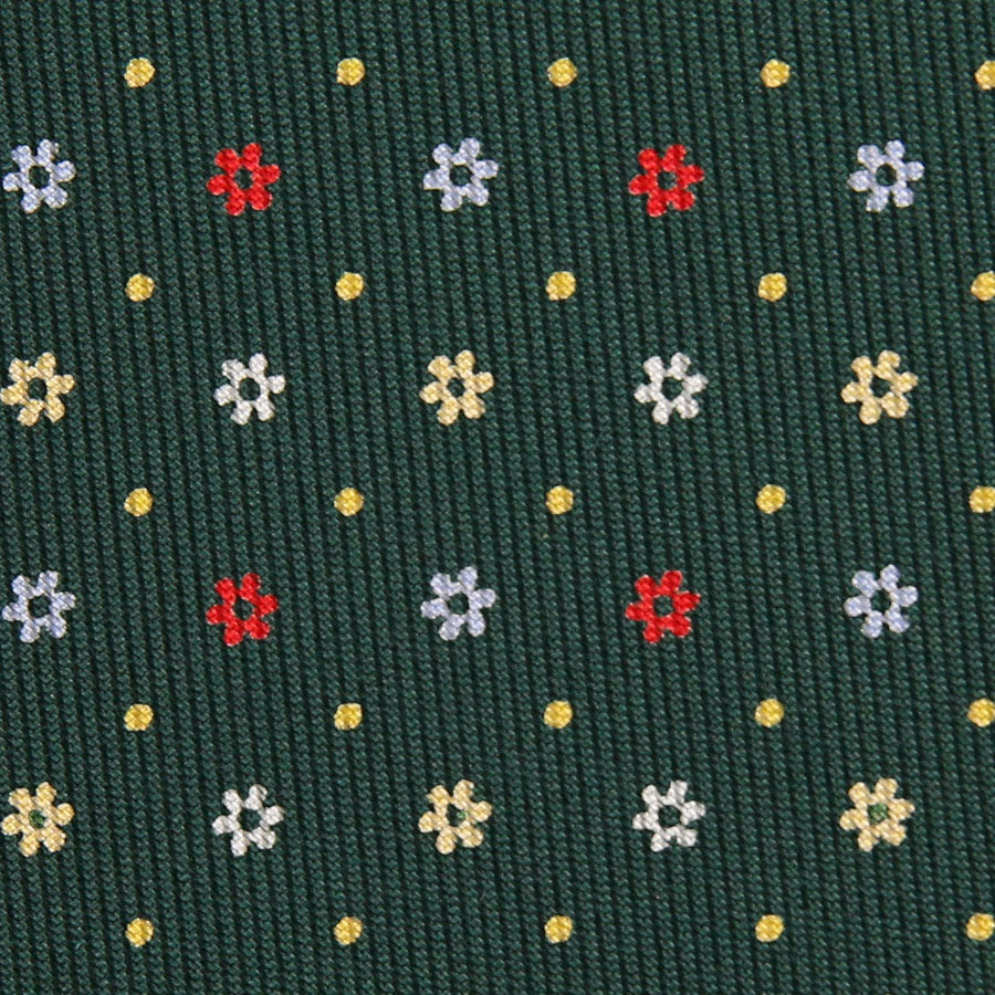 Floral Printed Silk Bespoke Tie - Forest Green