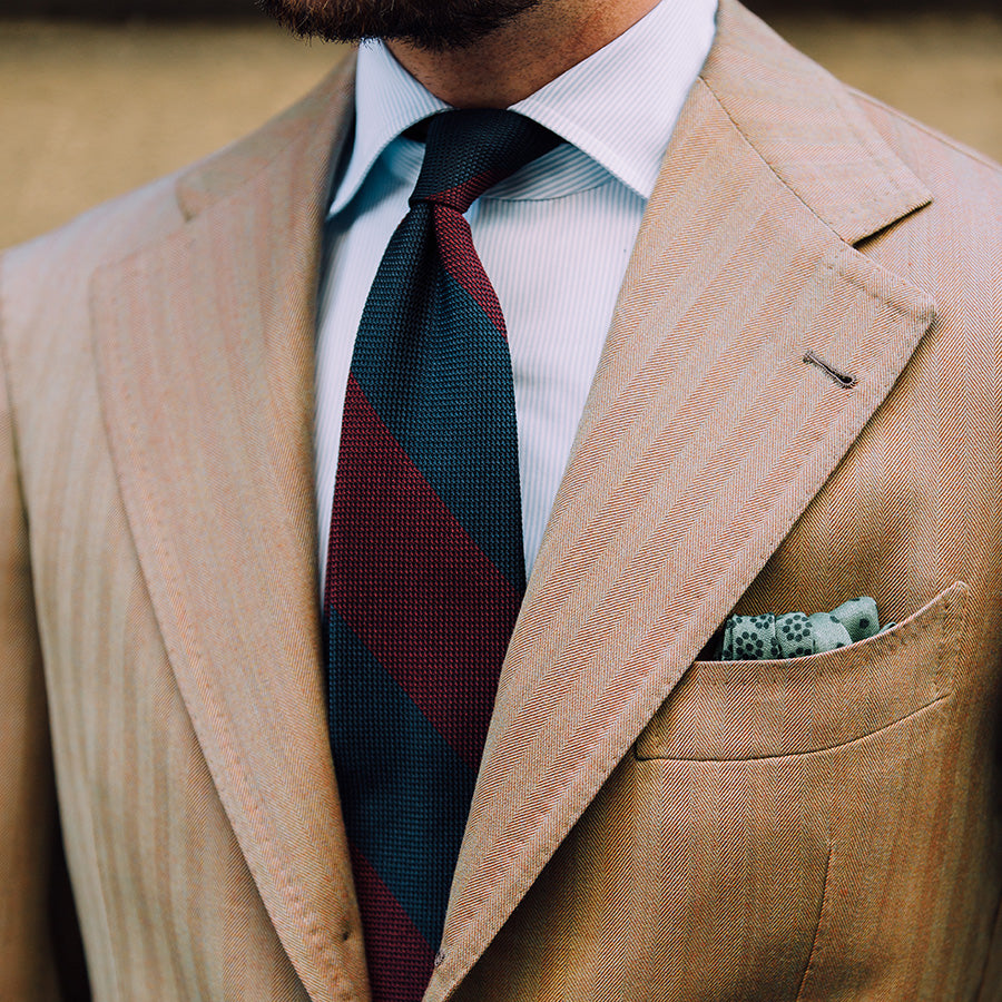 Block Stripe Grenadine / Garza Piccola Silk Tie - Navy / Burgundy