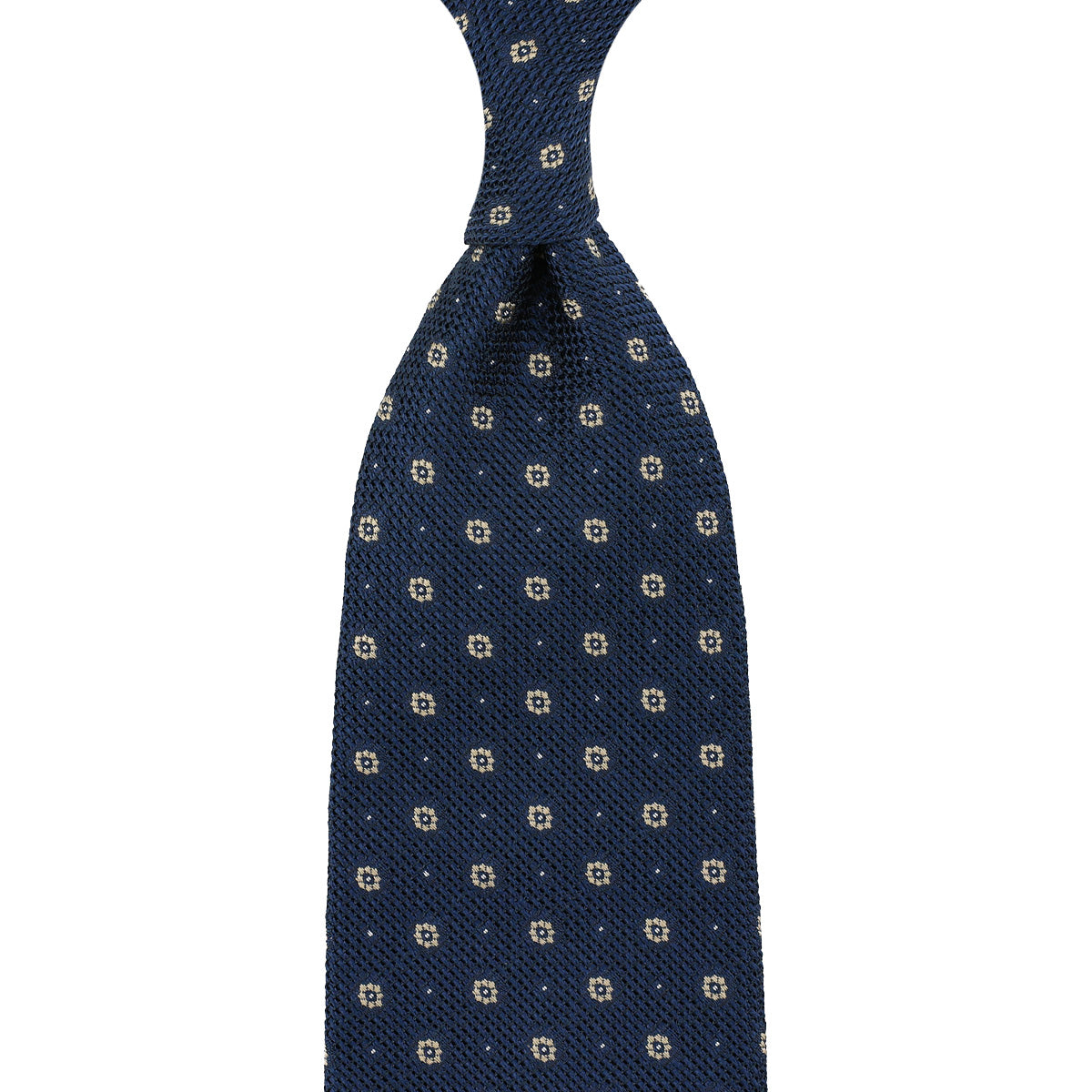 Floral Fina Grenadine Silk Tie - Navy - Hand-Rolled