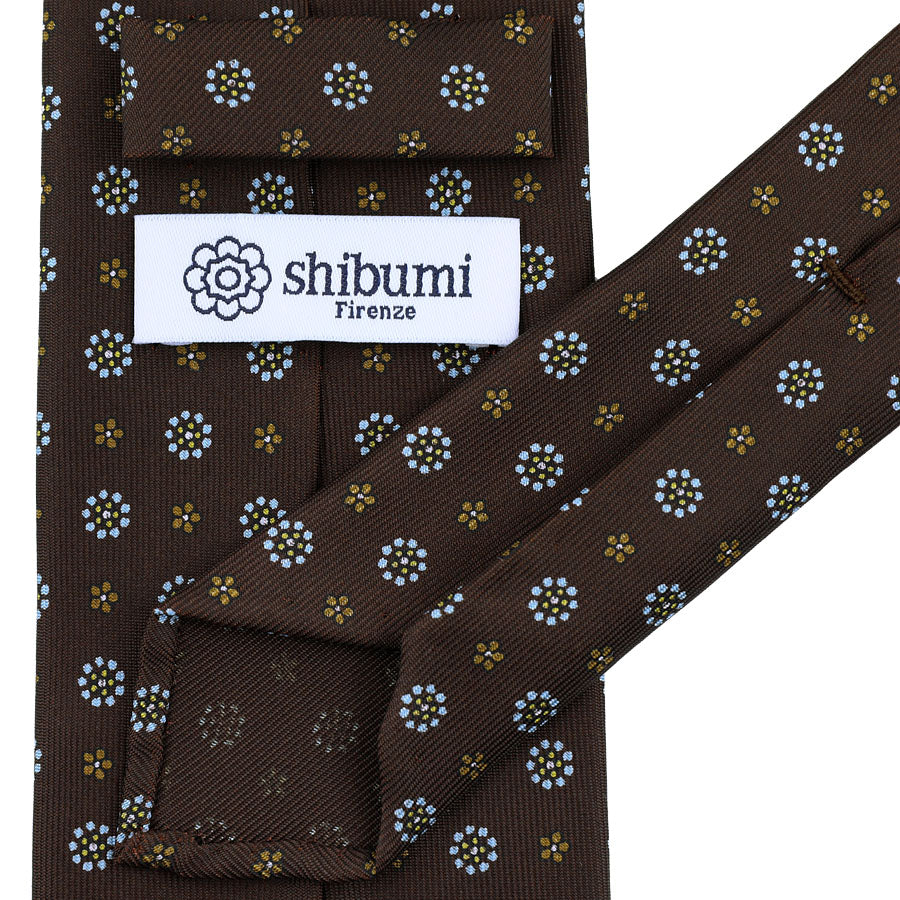 Floral Printed Silk Tie - Rich Brown - Hand-Rolled
