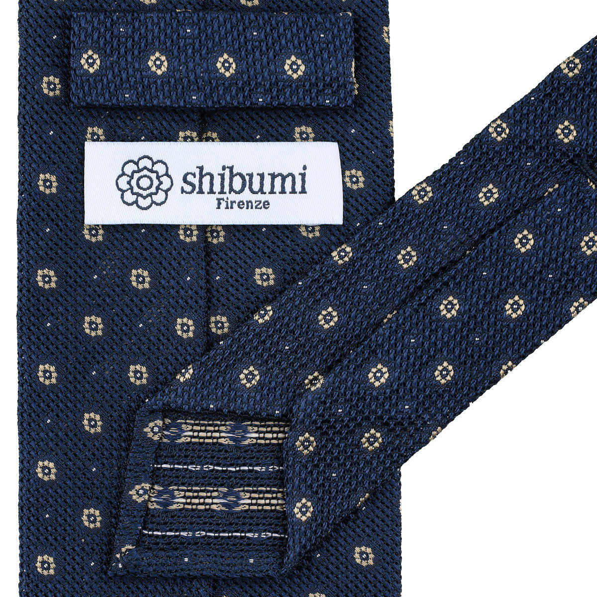Floral Fina Grenadine Silk Tie - Navy - Hand-Rolled