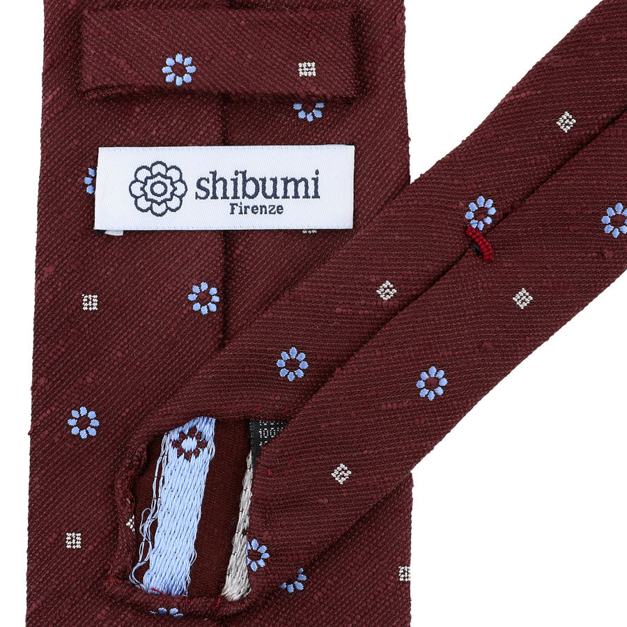 Floral Soft Shantung Silk Tie - Burgundy - Hand-Rolled