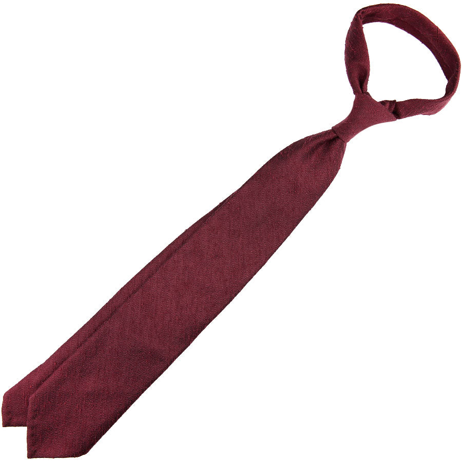 Plain Shantung Silk Tie - Burgundy - Hand-Rolled