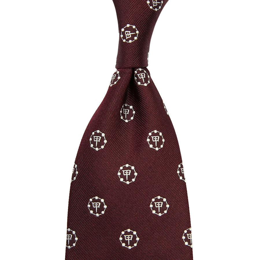 Gion Crest Jacquard Silk Tie - Burgundy - Hand-Rolled