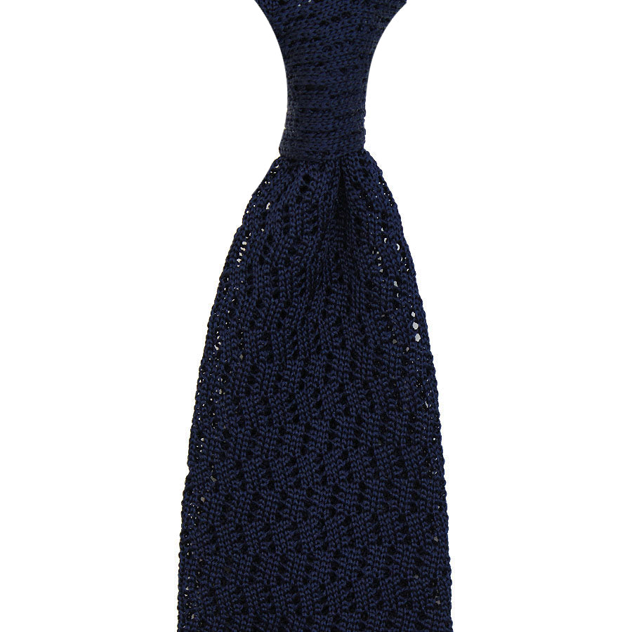 Zigzag Silk Knit Tie - Midnight
