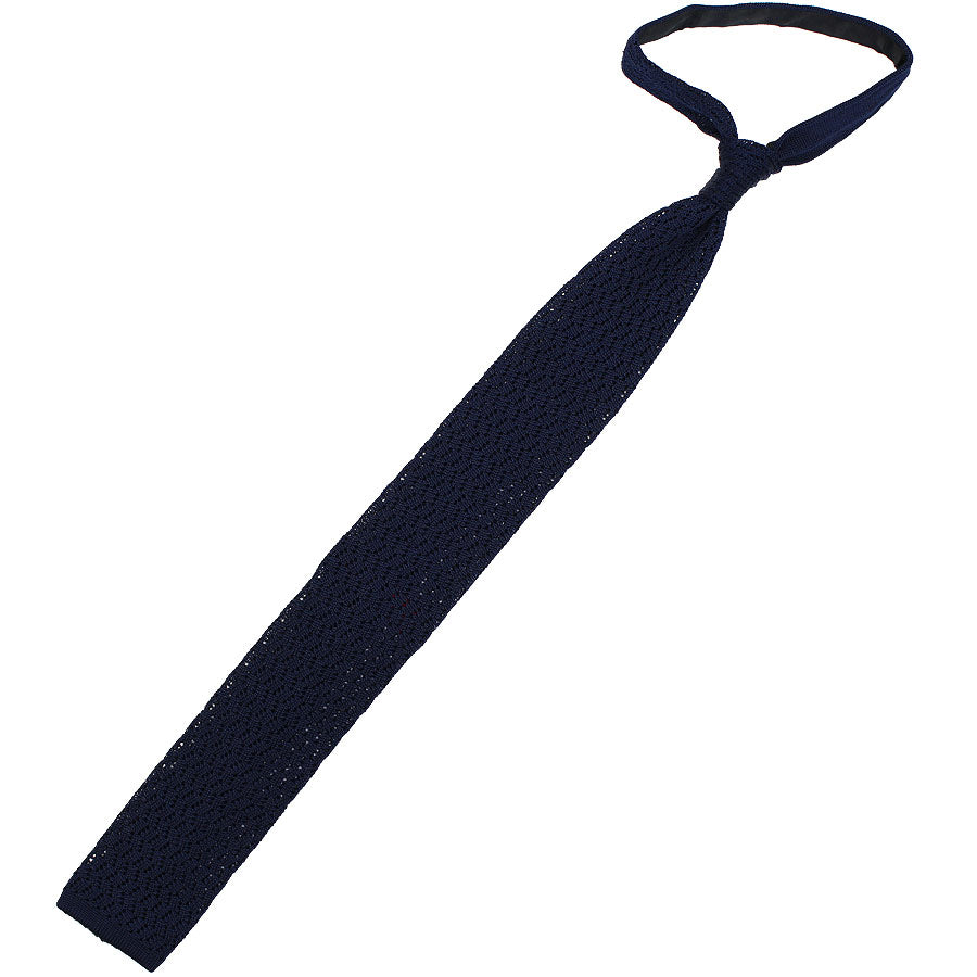 Zigzag Silk Knit Tie - Midnight