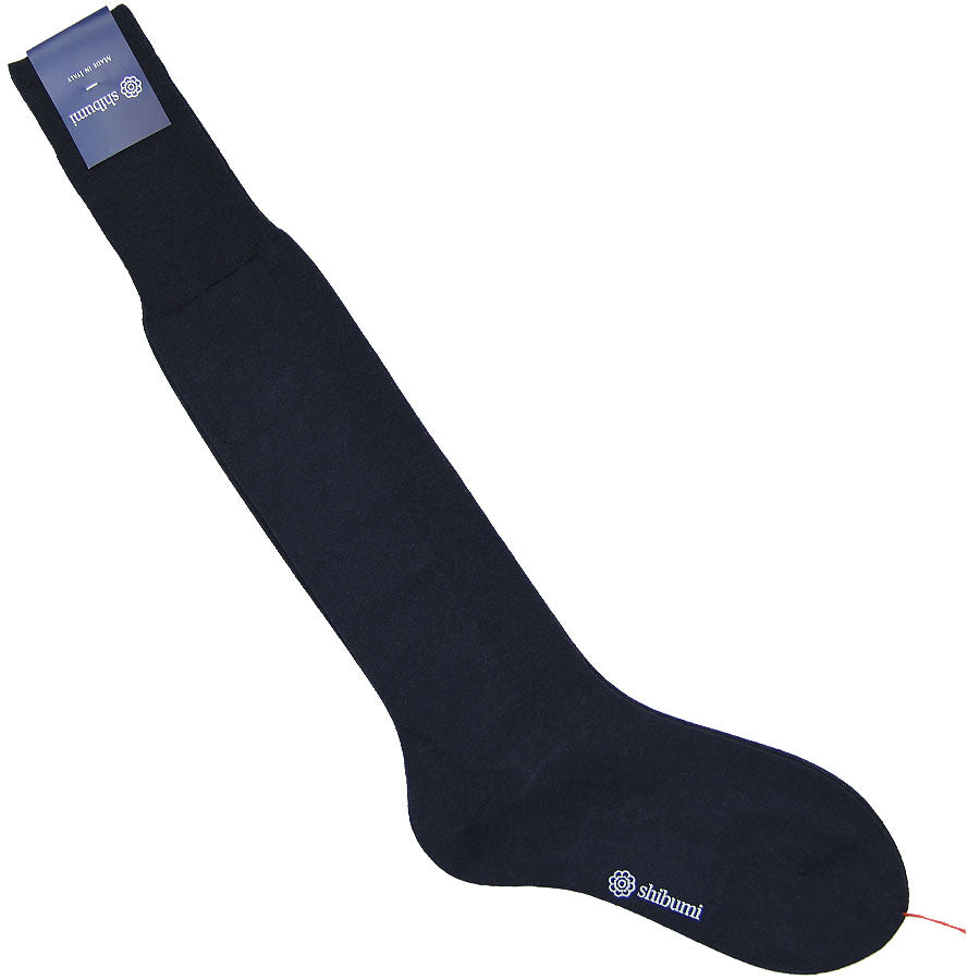 Knee Socks - Plain - Navy - Cotton-Silk | Shibumi Firenze Knee Socks - Plain - Navy - Cotton-Silk | Shibumi Firenze