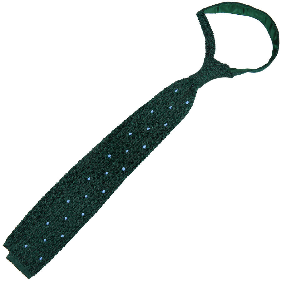 Crunchy Silk Knit Tie - Forest / Blue Dots