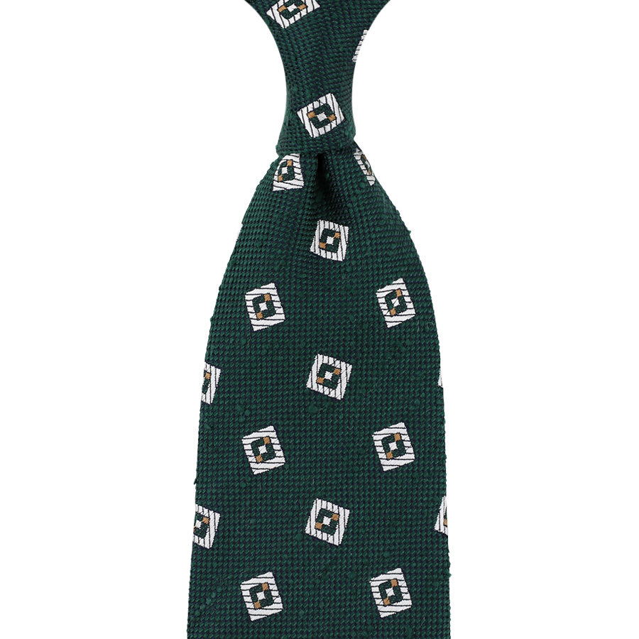Geometrical Soft Shantung Silk Tie - Forest - Hand-Rolled