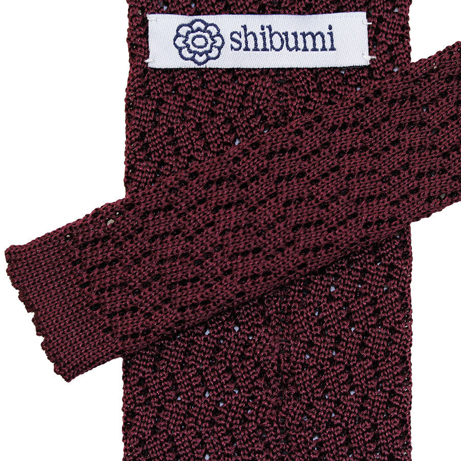 Zigzag Silk Knit Tie - Burgundy