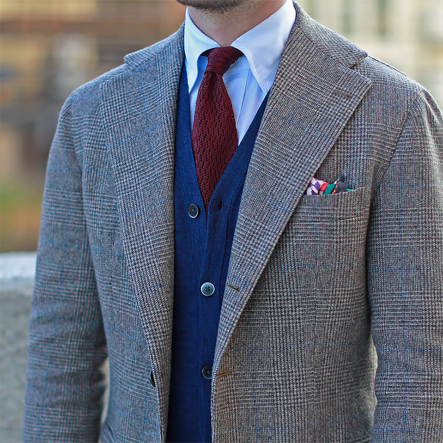 Zigzag Silk Knit Tie - Burgundy