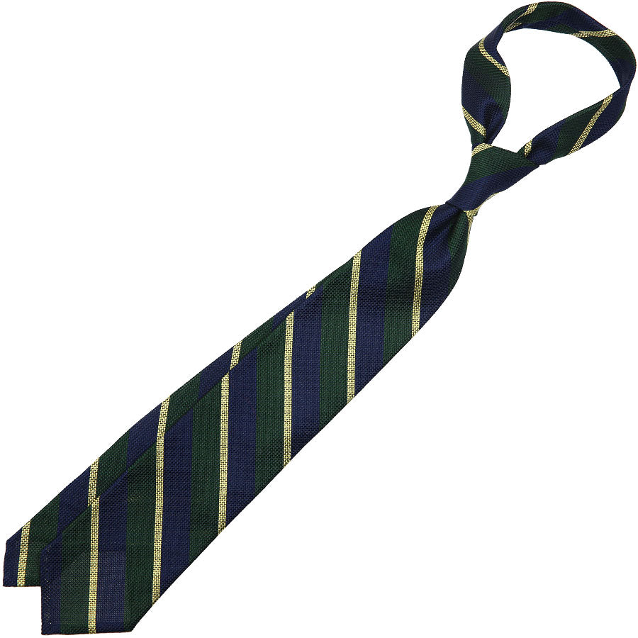 Striped Grenadine / Garza Piccola Silk Tie - Navy / Forest / Yellow