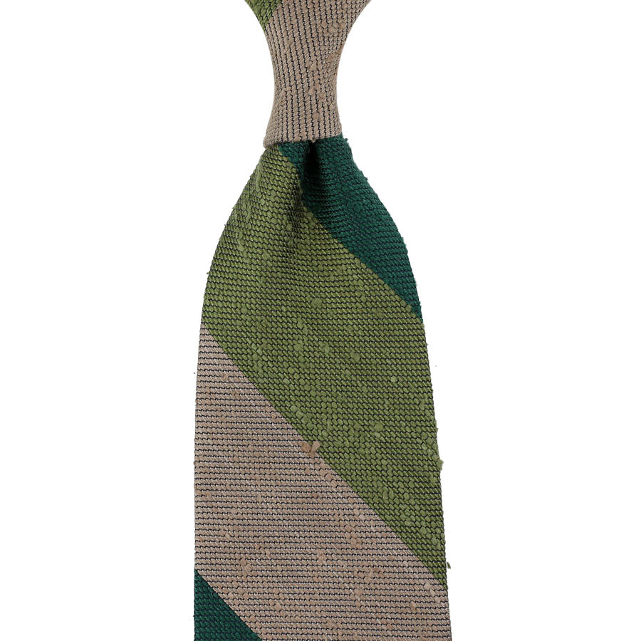 Triple Block Stripe Soft Shantung Silk Tie - Forest / Green / Beige