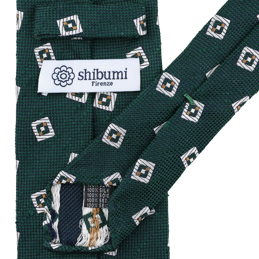 Geometrical Soft Shantung Silk Tie - Forest - Hand-Rolled