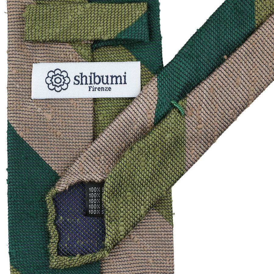 Triple Block Stripe Soft Shantung Silk Tie - Forest / Green / Beige