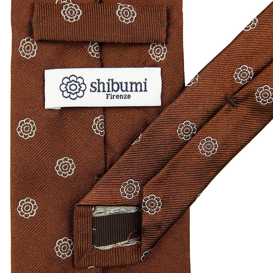 Shibumi-Flower Jacquard Silk Tie - Copper - Hand-Rolled