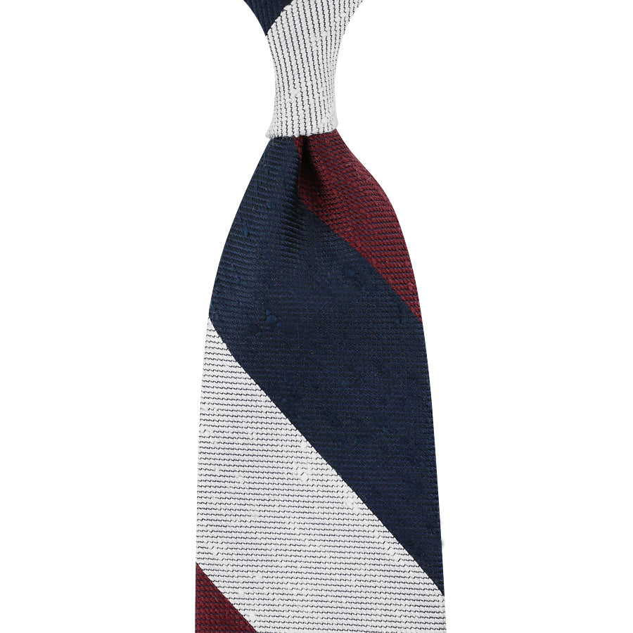 Triple Block Stripe Shantung Silk Tie - Navy / Burgundy / White