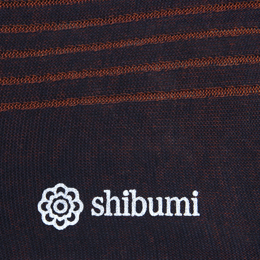 Knee Socks - Shadow Stripes - Navy / Brown - Pure Cotton