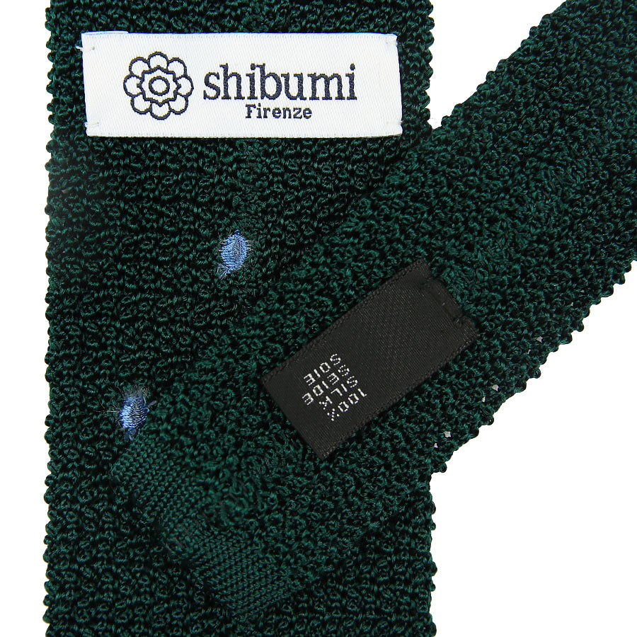 Crunchy Silk Knit Tie - Forest / Blue Dots