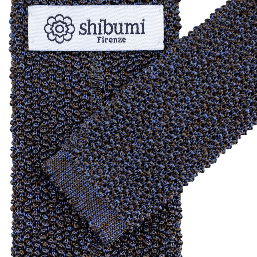 Crunchy Silk Knit Tie - Blue / Brown Mottled