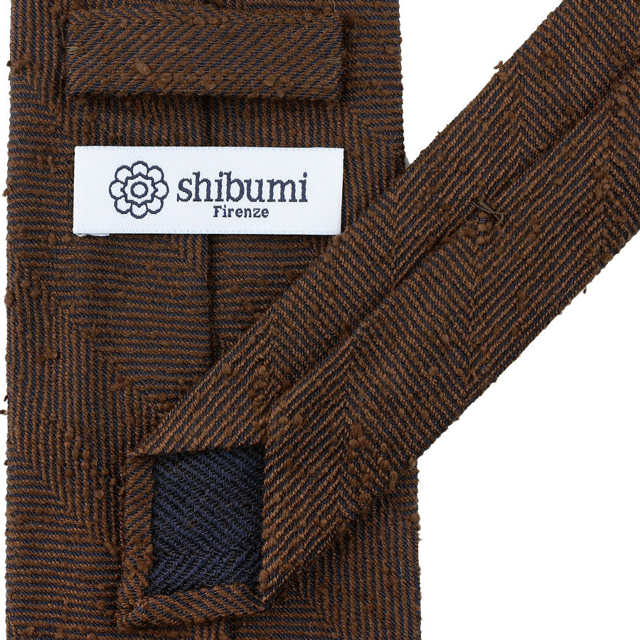 Big Herringbone Shantung Silk Tie - Brown