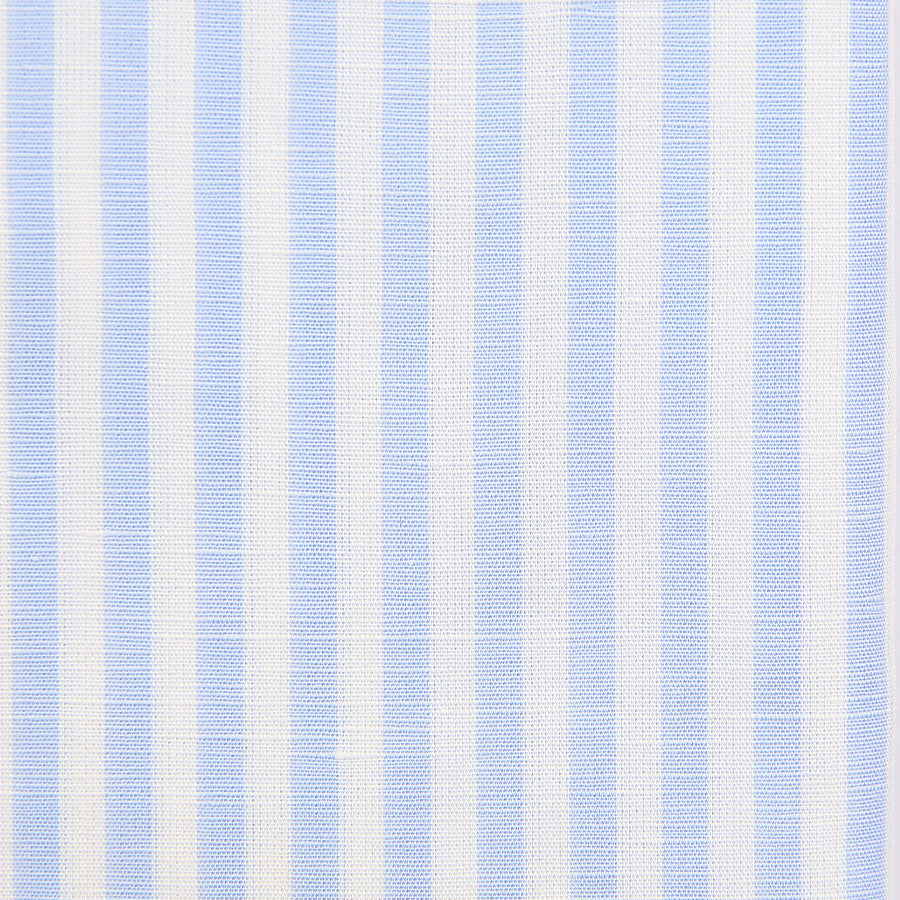Cotton / Linen Semi Spread Shirt - White / Sky Blue - Butcher Stripe