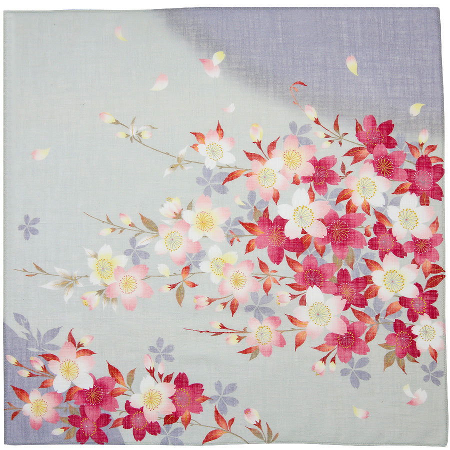 Kimono Motif Cotton Handkerchief - Grey