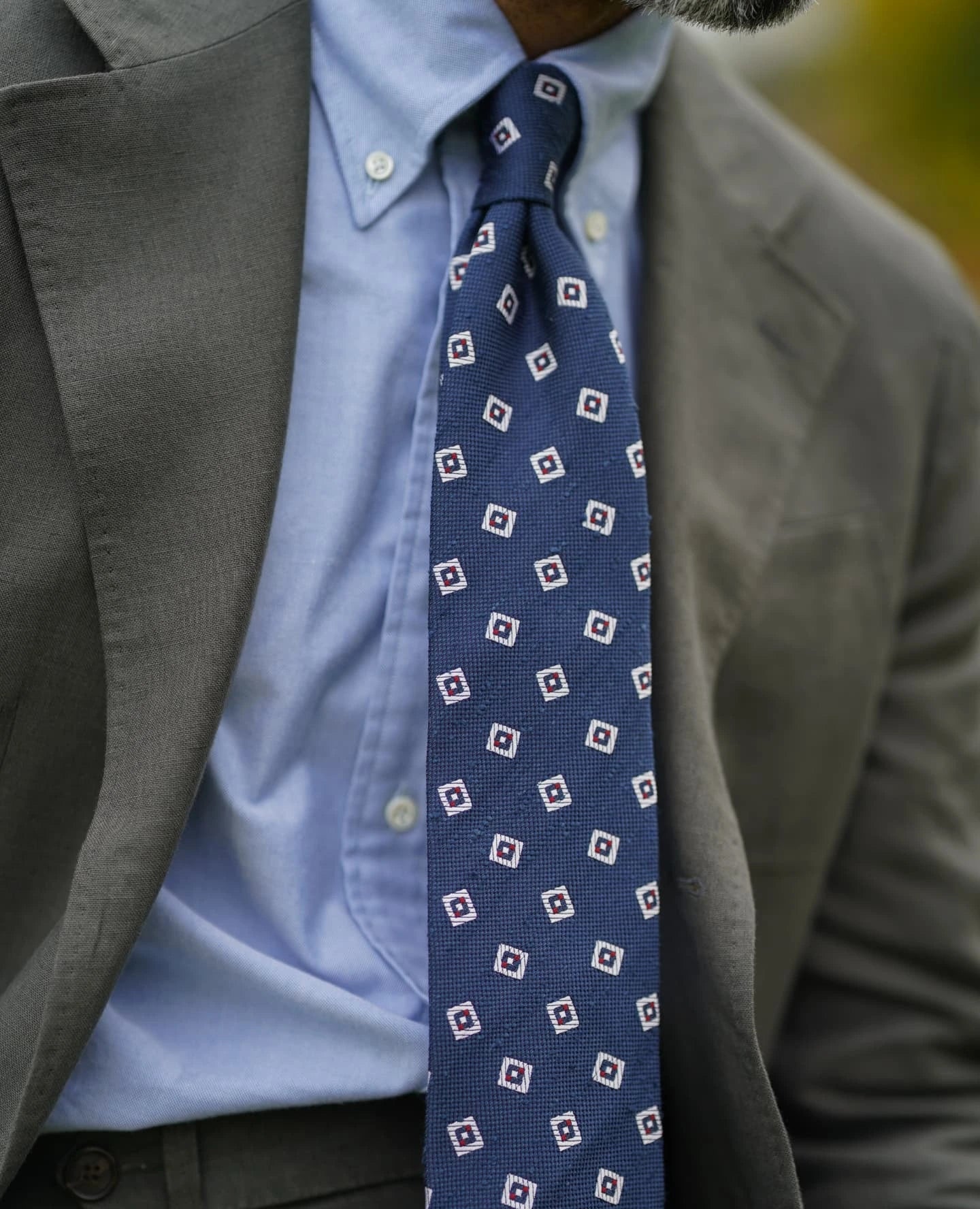 Geometrical Soft Shantung Silk Tie - Navy - Hand-Rolled