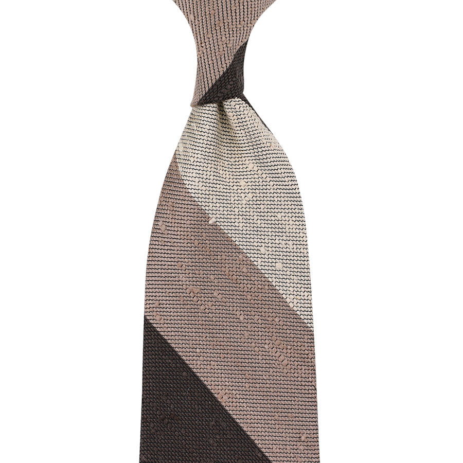 Triple Block Stripe Soft Shantung Silk Tie - Brown / Beige / Cream