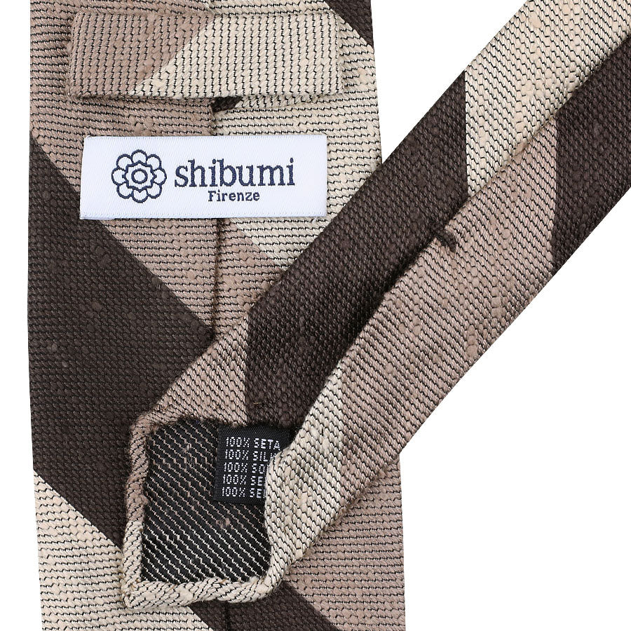 Triple Block Stripe Soft Shantung Silk Tie - Brown / Beige / Cream