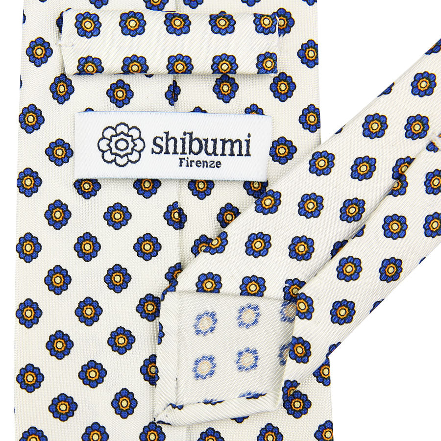 Shibumi-Flower Printed Silk Tie - White - Hand-Rolled