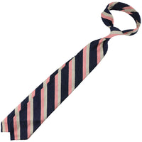 Striped Shantung Silk Tie - Navy / Beige / Pink - Hand-Rolled