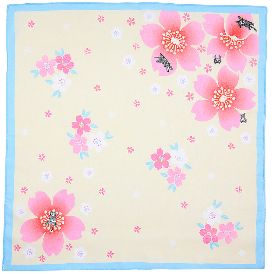 Floral Motif Cotton Handkerchief - Beige