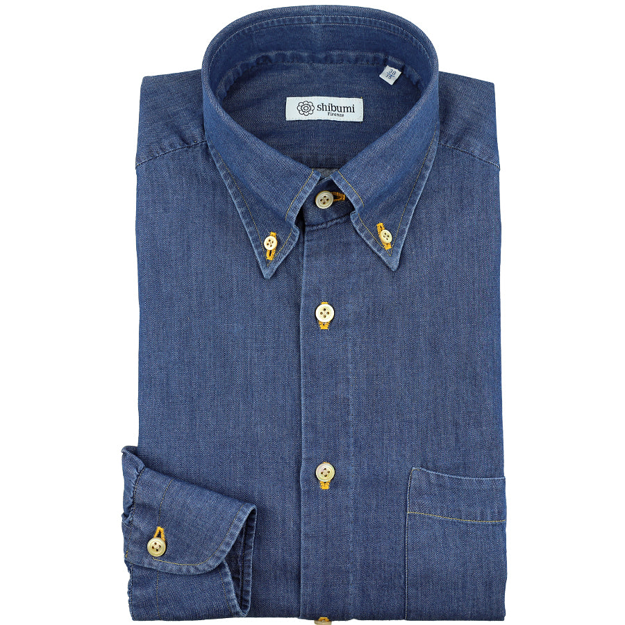 Denim Button Down Shirt Mid Blue Regular Fit – Shibumi Firenze
