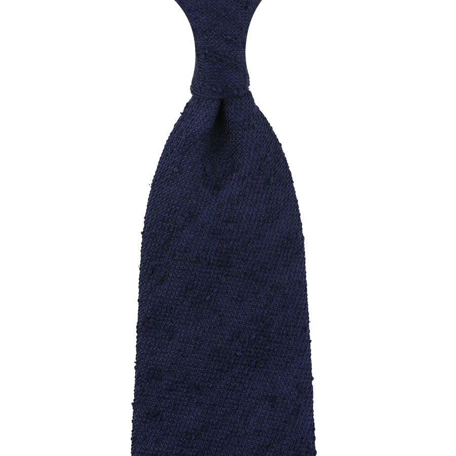 Big Twill Plain Shantung Silk Tie - Navy - Hand-Rolled