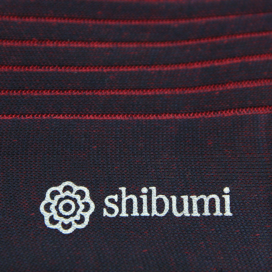 Knee Socks - Shadow Stripes - Navy / Red - Pure Cotton