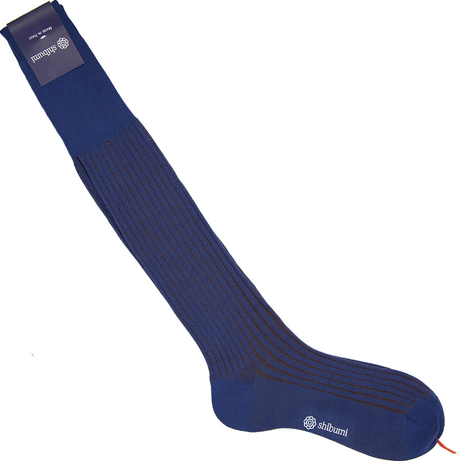 Knee Socks - Shadow Stripes - Blue / Brown - Pure Cotton