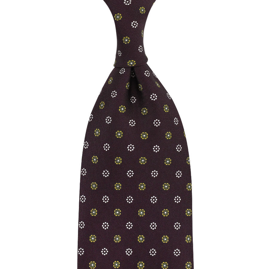 Floral Printed Silk Tie - Eggplant - Hand-Rolled