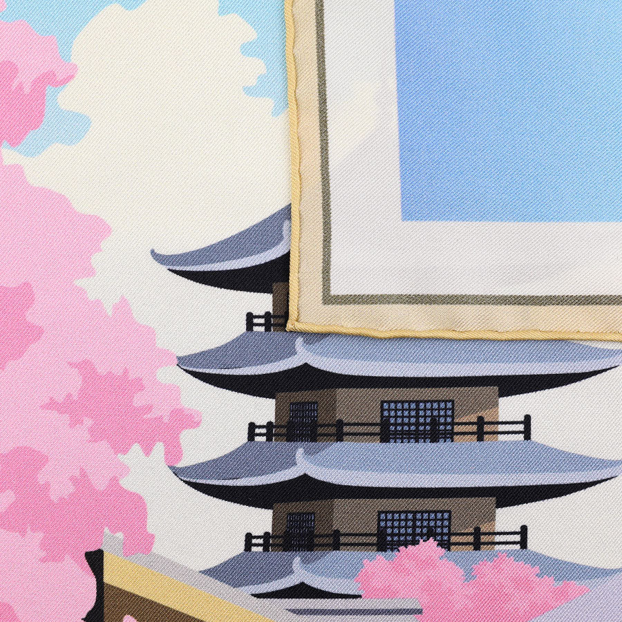 Kyoto Travel Poster Silk Pocket Square - 40x40cm