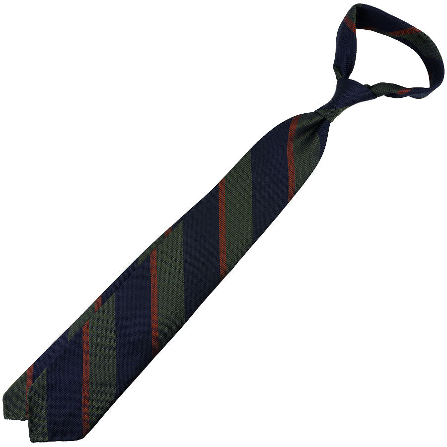 Japanese Grenadine Silk Tie - Navy / Olive / Rust