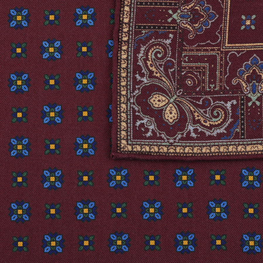 Ancient Madder Silk Pocket Square - Burgundy - 43x43cm
