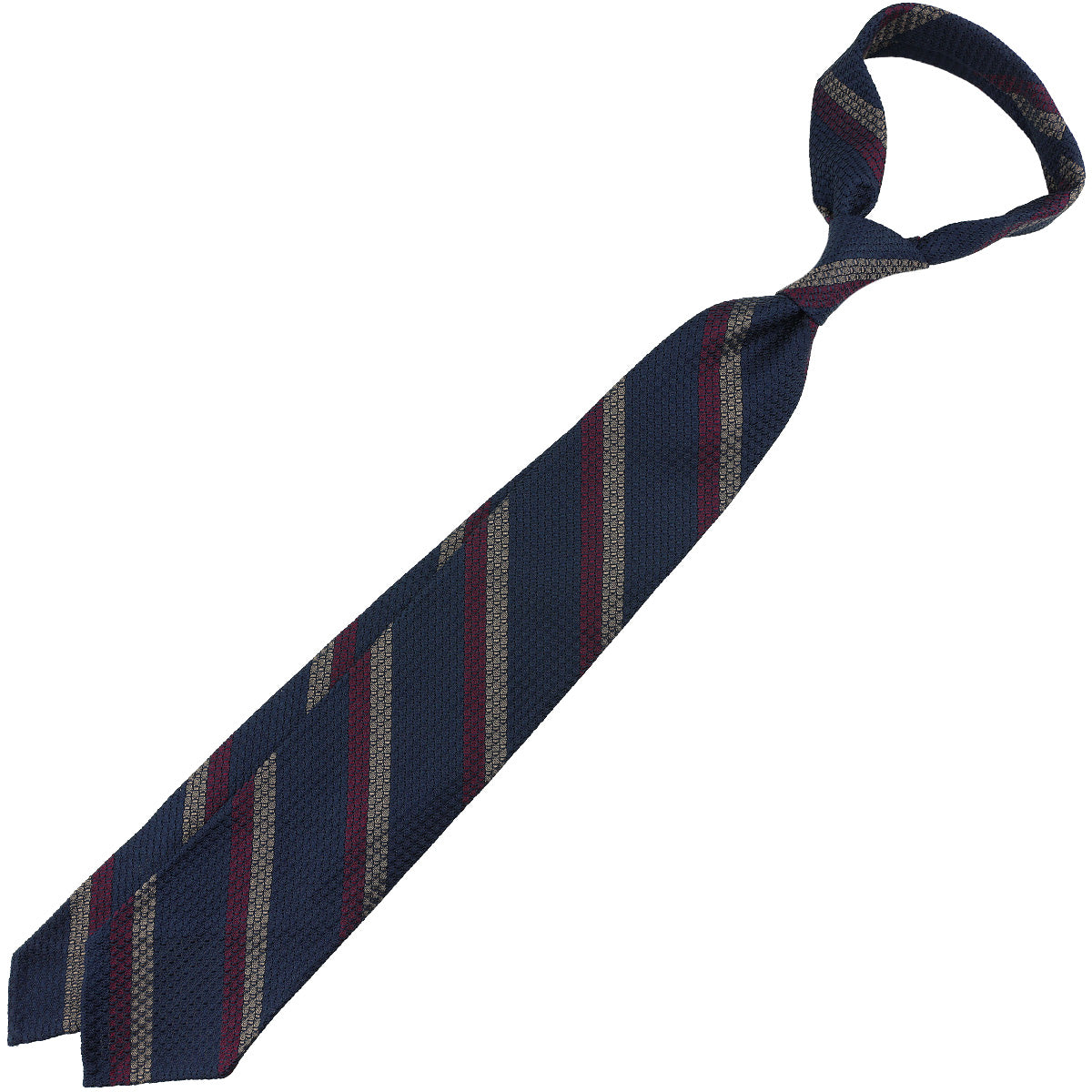 Striped Grossa Grenadine Silk Tie - Navy / Berry / Taupe