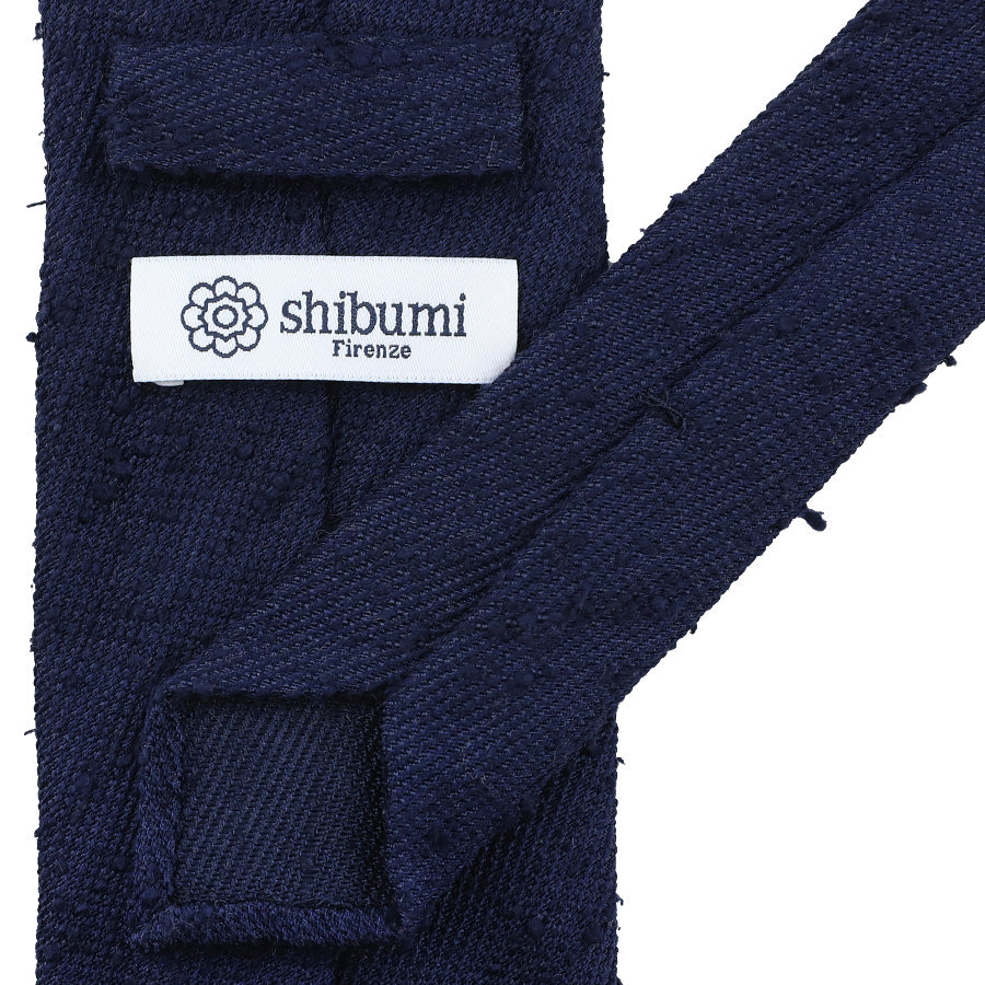 Big Twill Plain Shantung Silk Tie - Navy - Hand-Rolled