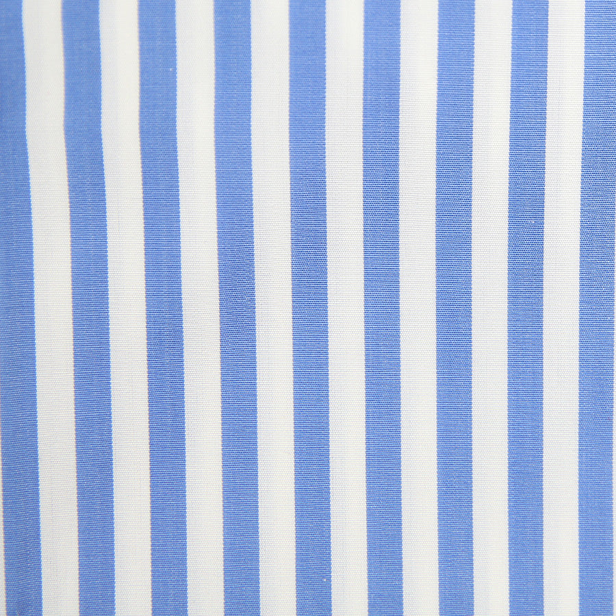 Poplin Semi Spread Shirt - White / Blue - Butcher Stripe - Regular Fit