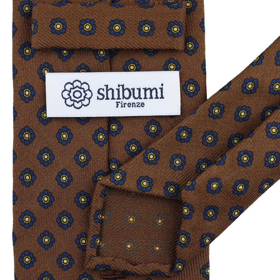 Shibumi-Flower Printed Wool Challis Tie - Beech