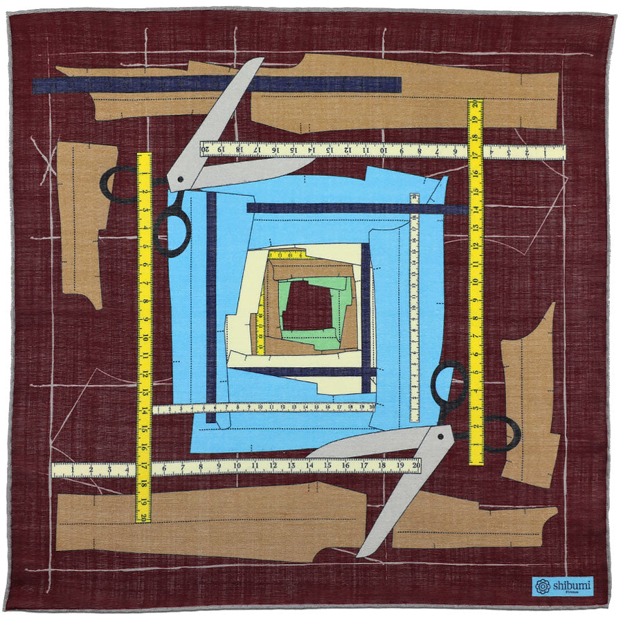 Pattern Making Wool / Silk Pocket Square - Burgundy - 40x40cm